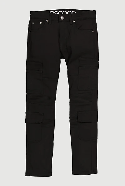 Boys Cargo Pocket Moto Jeans, Black, Size 10