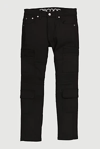 Boys Cargo Pocket Moto Jeans, Black, Size 10