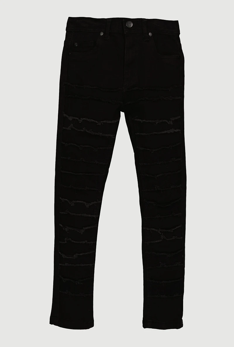 Boys Frayed Stretch Jeans, Black, Size 10
