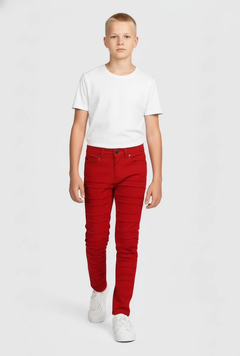 Boys Frayed Stretch Slim Leg Jeans, Red, Size 8