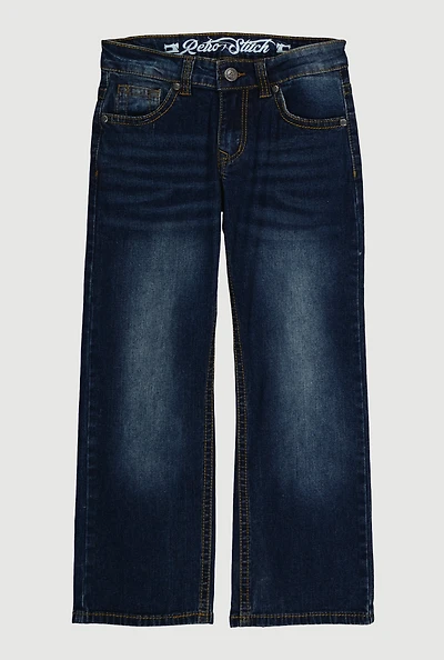 Boys Whiskered Straight Leg Jeans, Blue, Size 14