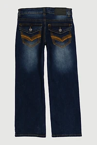 Boys Whiskered Straight Leg Jeans, Blue, Size 14