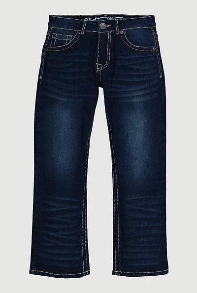 Boys Decorative Stitch Whiskered Jeans, Blue, Size 12