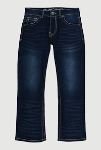 Boys Decorative Stitch Whiskered Jeans, Blue,