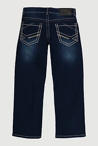 Boys Decorative Stitch Whiskered Jeans, Blue,