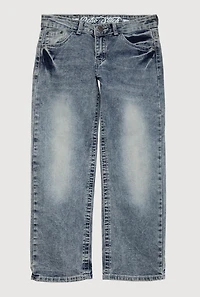 Boys Whiskered Mineral Wash Straight Leg Jeans, Blue, Size 8