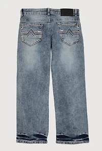Boys Whiskered Mineral Wash Straight Leg Jeans, Blue, Size 8