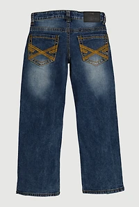 Boys Straight Leg Whiskered Jeans, Blue, Size 12