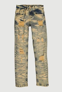 Boys Distressed Mineral Wash Skinny Jeans, Multi, Size 12