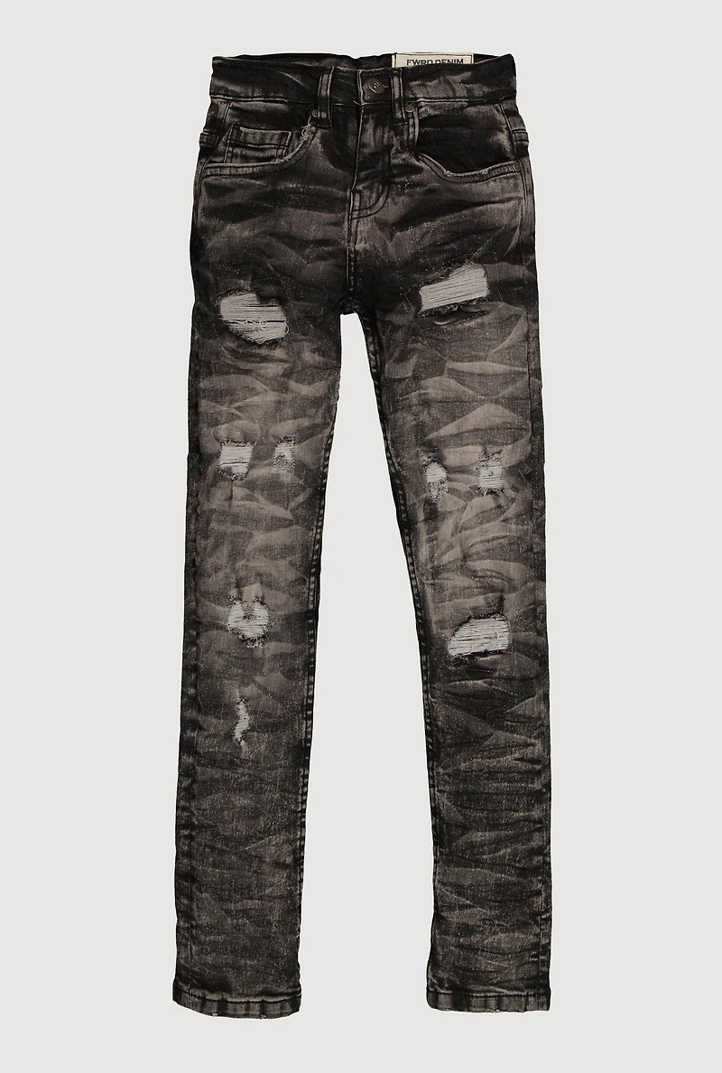 Boys Mineral Wash Patch and Repair Skinny Jeans, Grey, Size 10