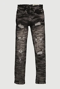Boys Mineral Wash Patch and Repair Skinny Jeans, Grey, Size 10