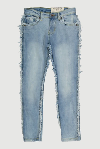 Boys Frayed Trim Skinny Jeans, Blue,