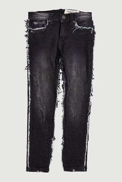Boys Mineral Wash Frayed Jeans, Black,