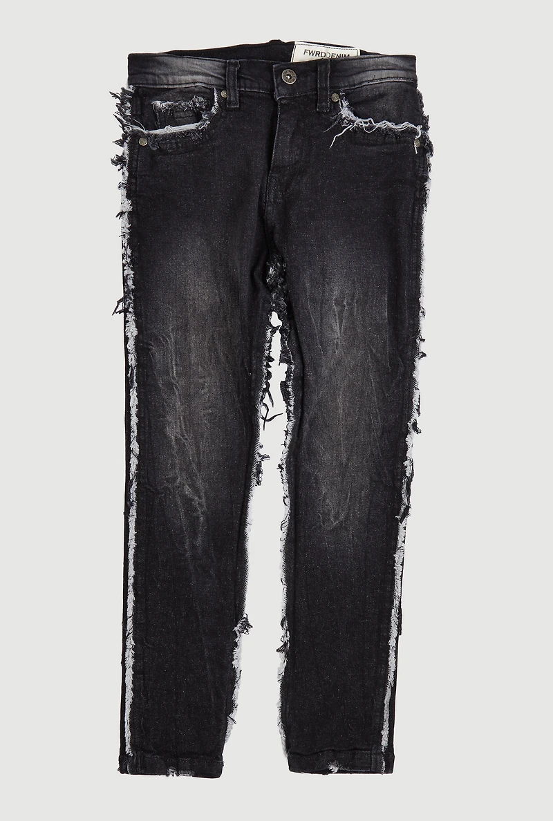 Boys Mineral Wash Frayed Jeans, Black, Size 16