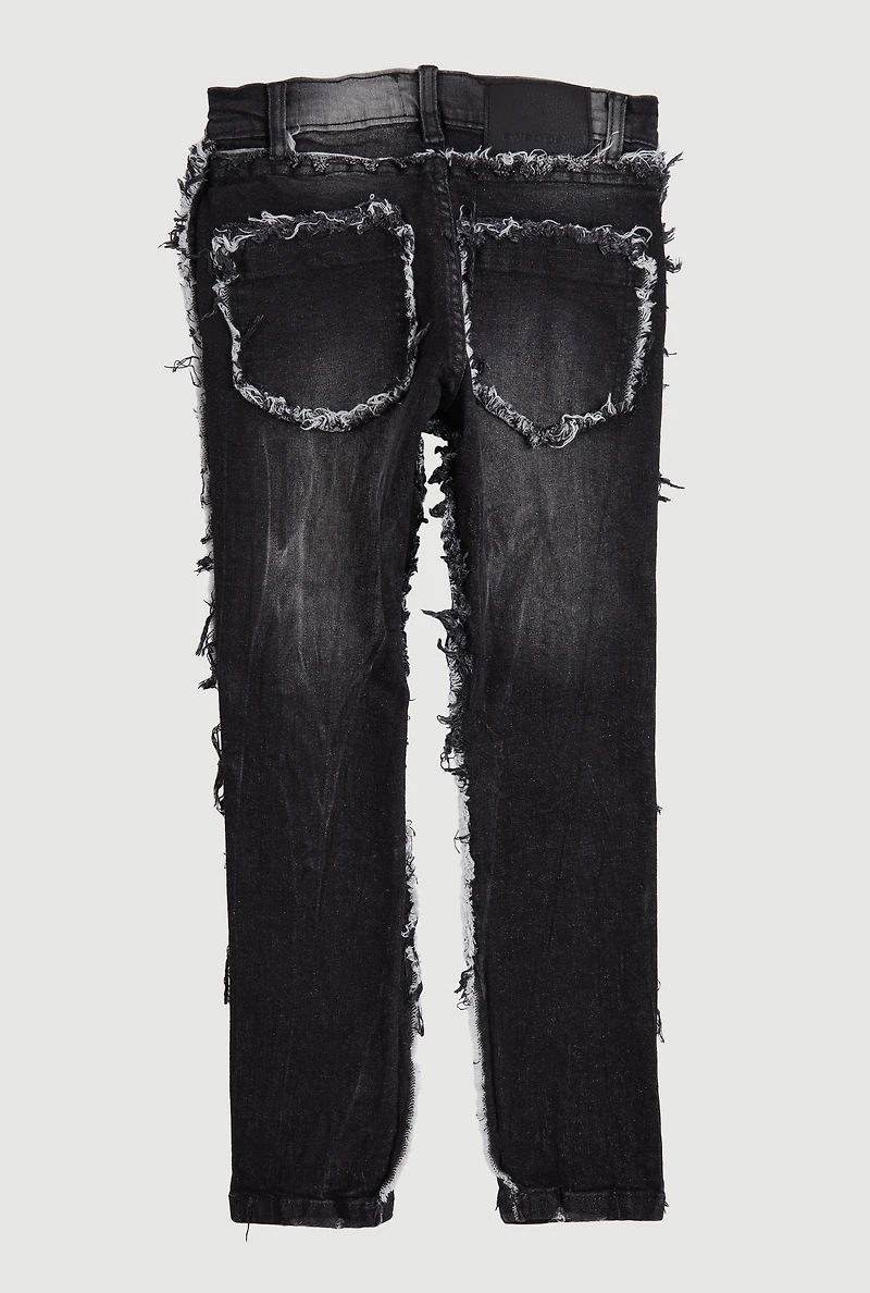 Boys Mineral Wash Frayed Jeans, Black, Size 12