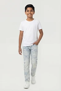 Boys Acid Wash Whiskered Distressed Skinny Jeans