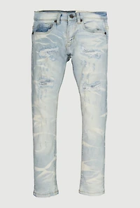 Boys Acid Wash Whiskered Distressed Skinny Jeans