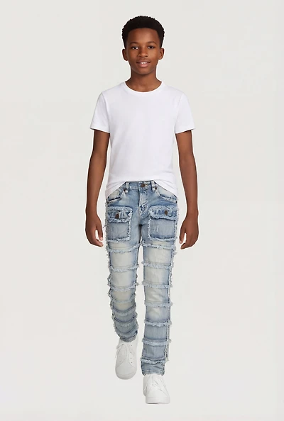 Boys Frayed Distressed Tiered Jeans