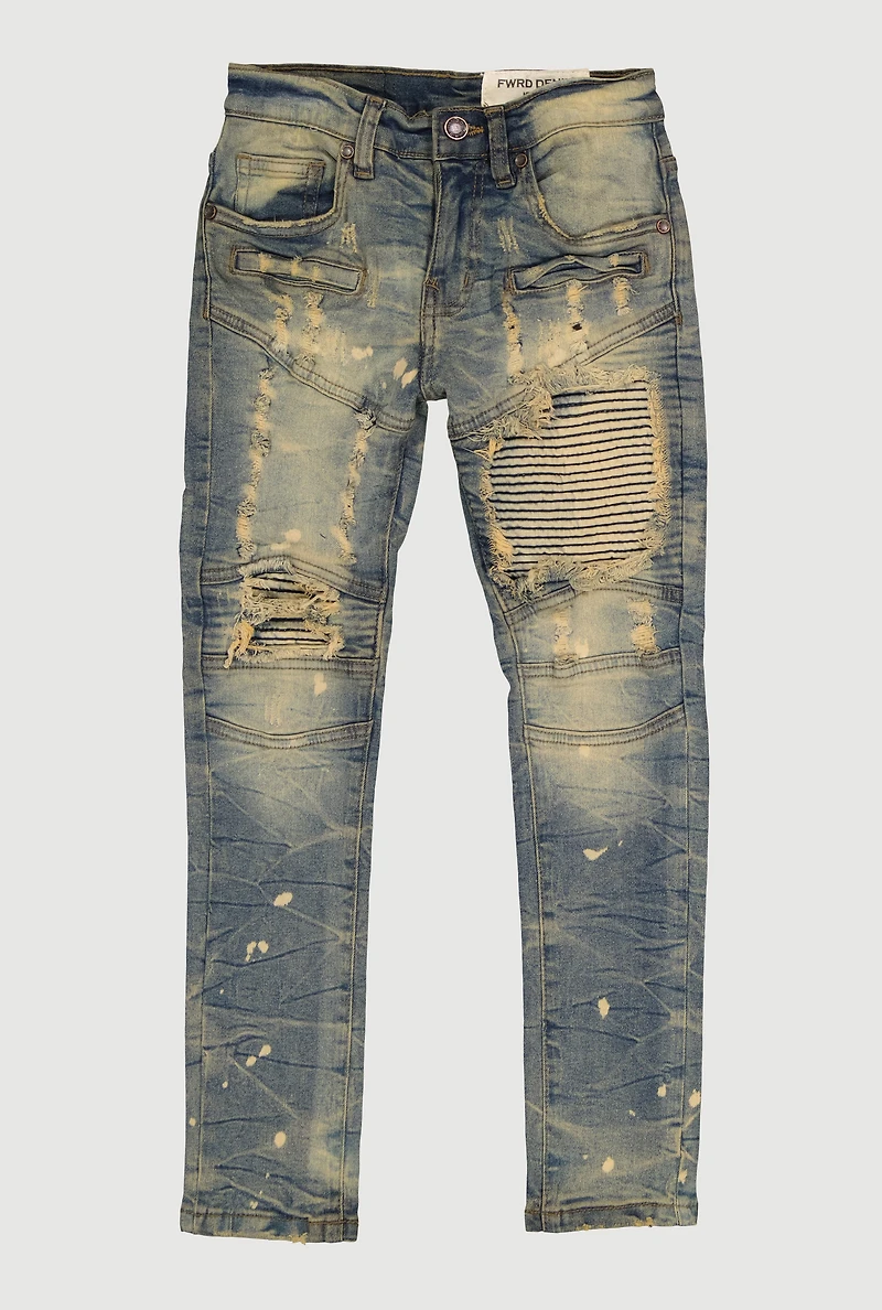 Boys Acid Wash Paint Splatter Moto Jeans