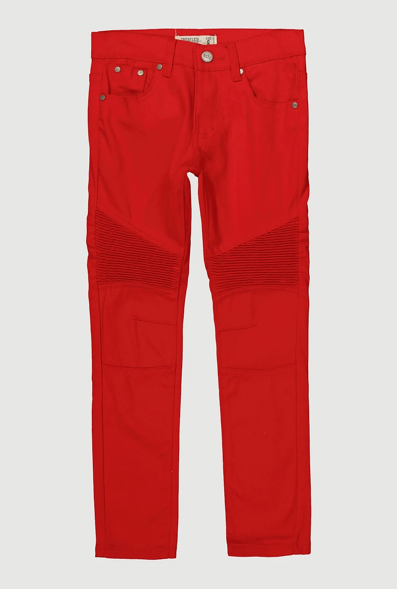 Boys Solid Slim Leg Moto Jeans, Red, Size 14