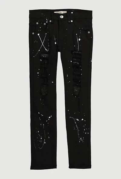 Boys Paint Splatter Distressed Jeans