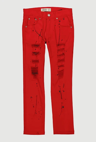 Boys Paint Splatter Patch and Repair Skinny Jeans