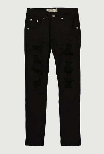Boys Patch and Repair Skinny Jeans, Black, Size 12