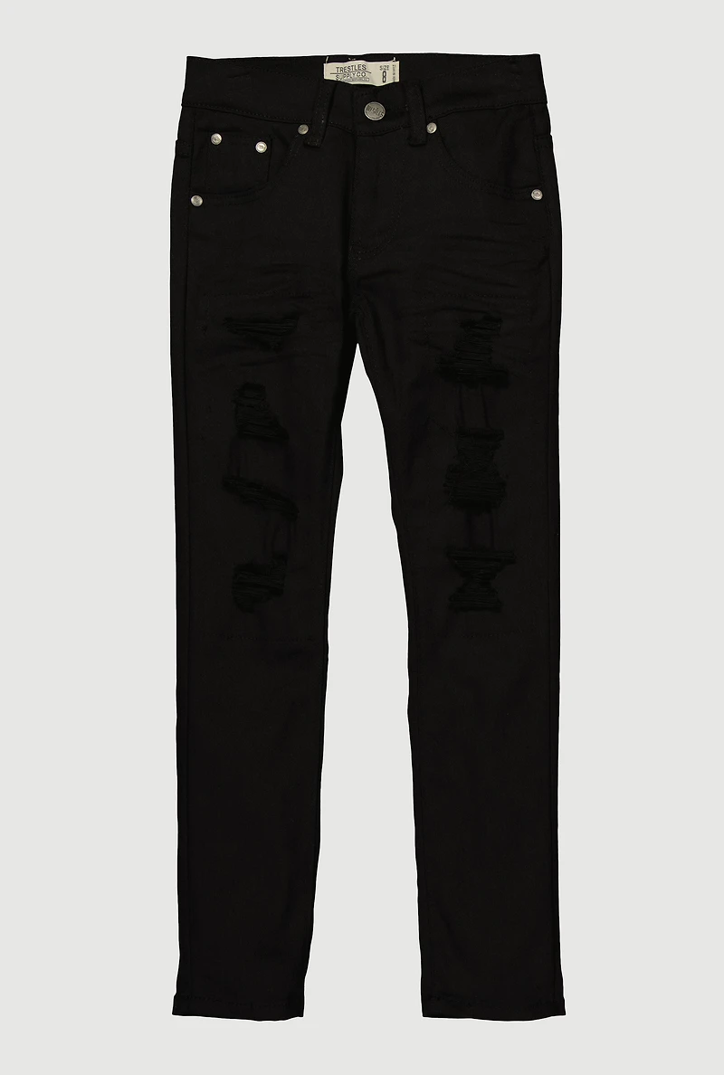 Boys Patch and Repair Skinny Jeans, Black, Size 14
