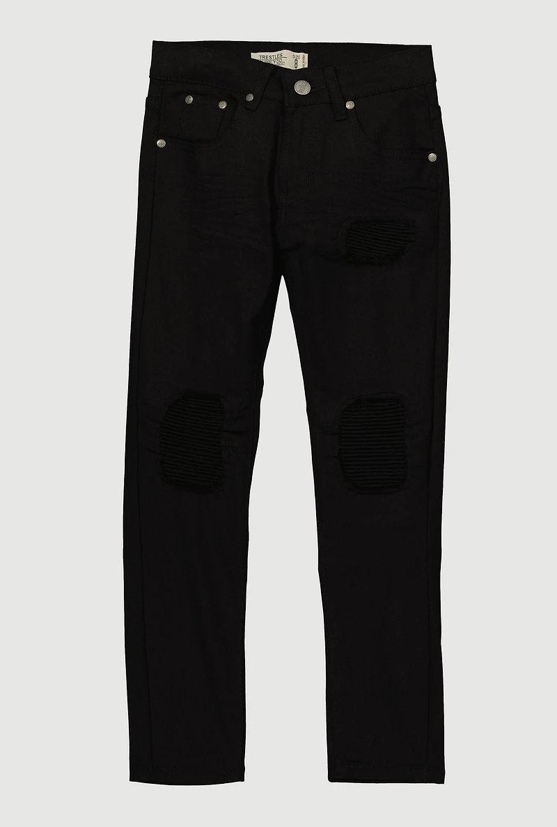 Boys Patch and Repair Moto Skinny Jeans, Black, Size 16