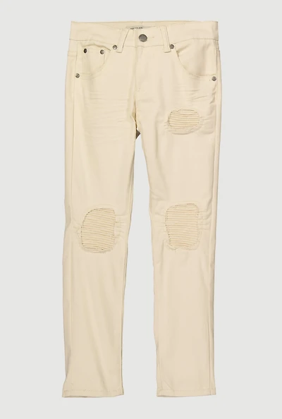 Boys Moto Patch and Repair Skinny Jeans, Khaki, Size 14