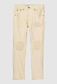 Boys Moto Patch and Repair Skinny Jeans, Khaki, Size 14