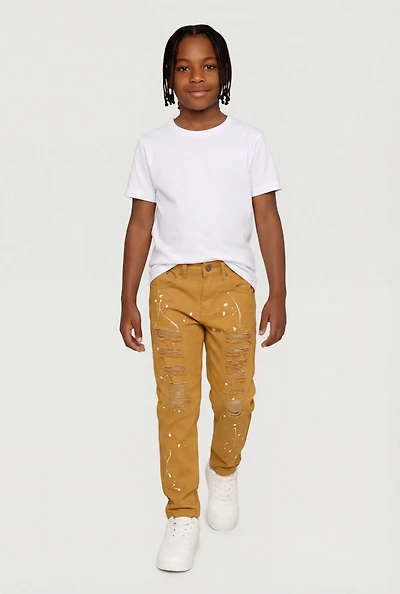 Boys Paint Splatter Frayed Straight Leg Jeans
