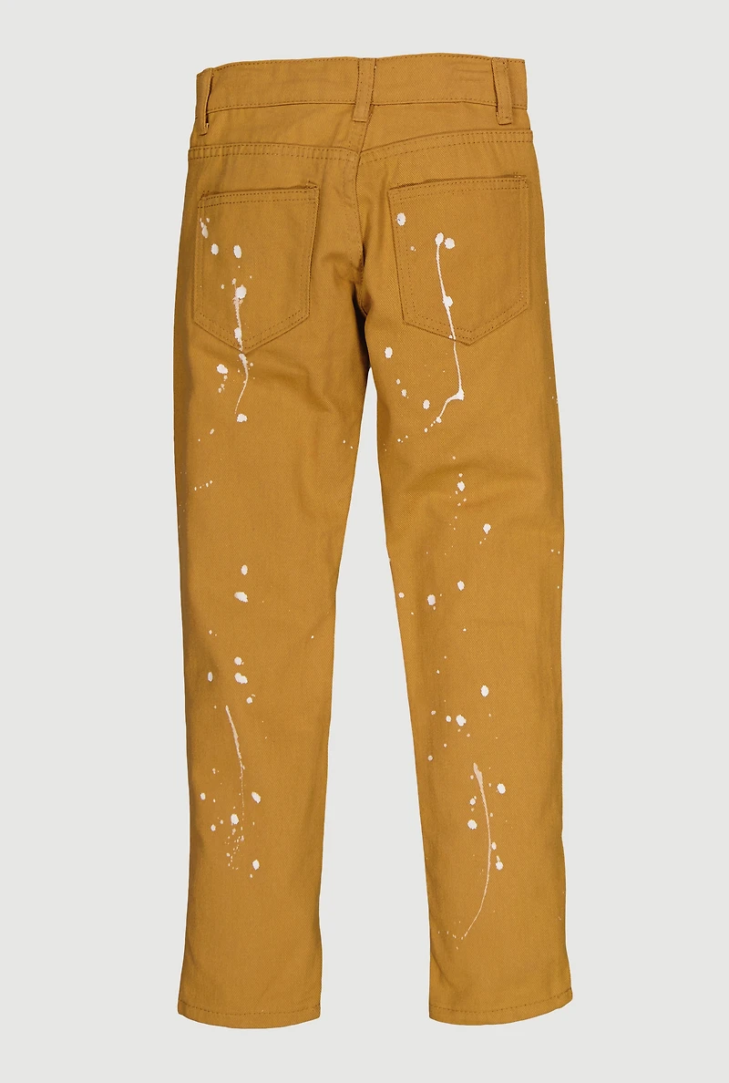 Boys Paint Splatter Frayed Straight Leg Jeans