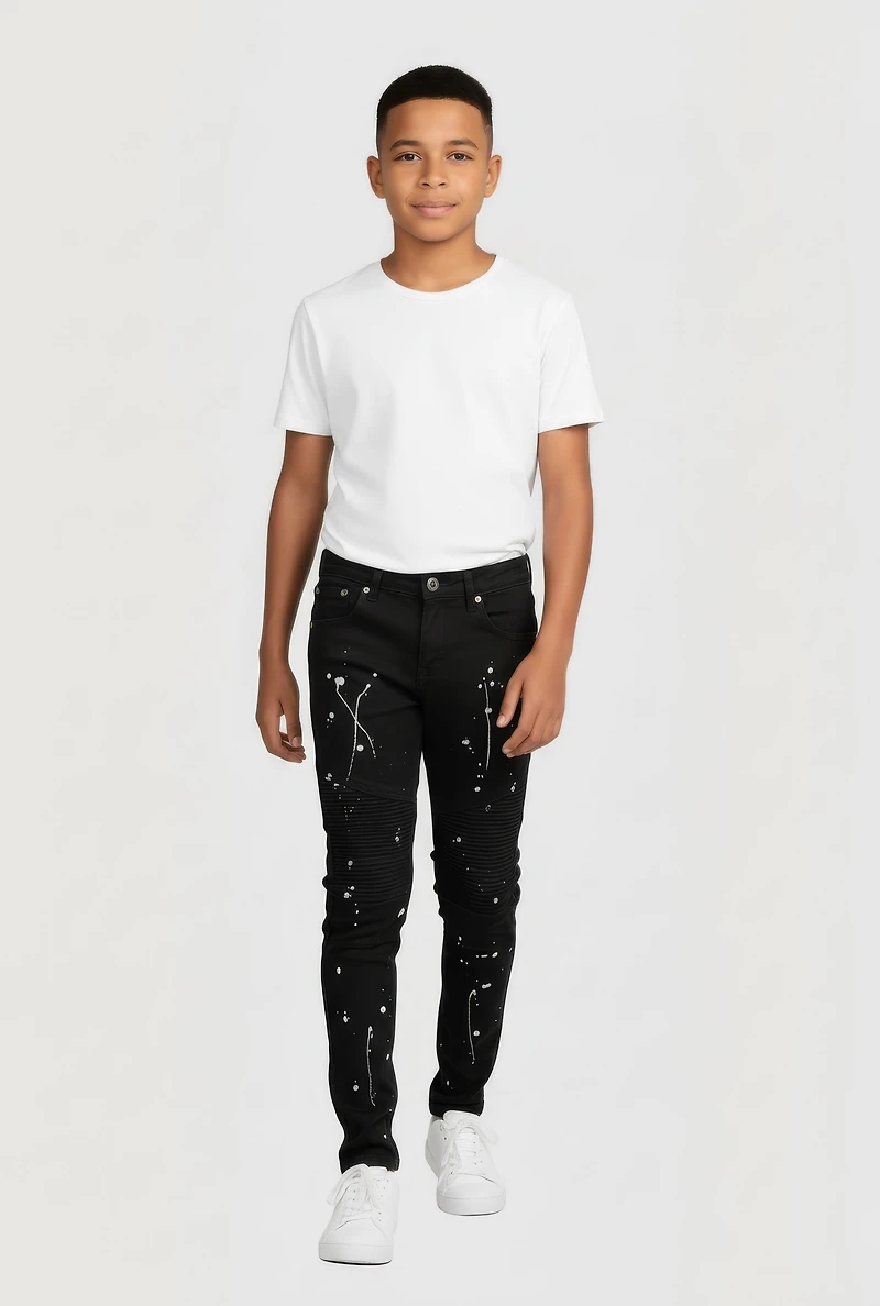 Boys Paint Splatter Graphic Moto Jeans