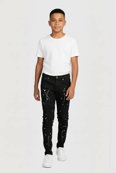Boys Paint Splatter Graphic Moto Jeans