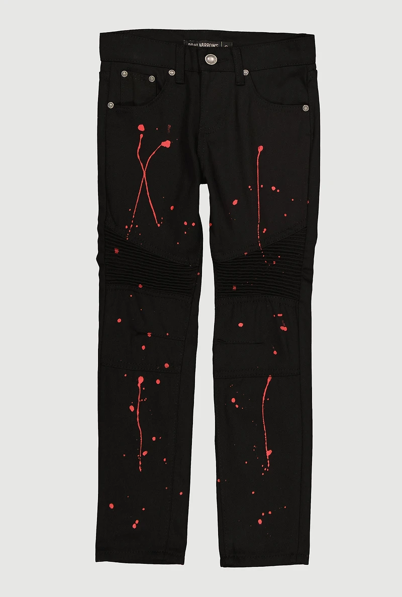 Boys Paint Splatter Slim Moto Jeans, Black, Size 10