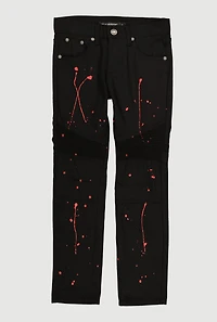 Boys Paint Splatter Slim Moto Jeans, Black, Size 10