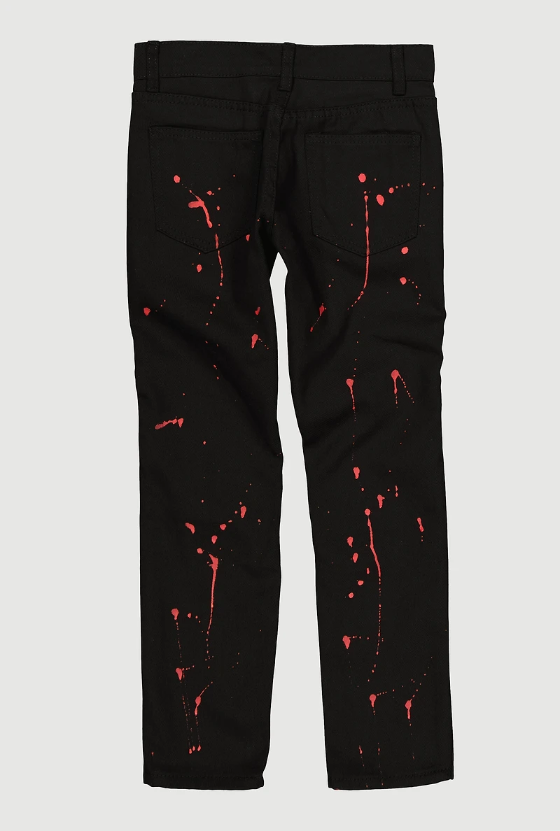 Boys Paint Splatter Slim Moto Jeans, Black, Size 10