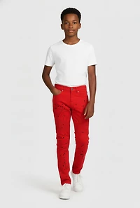 Boys Paint Splatter Moto Jeans, Red,