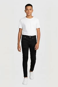 Boys Frayed Patch and Repair Slim Jeans, Black,