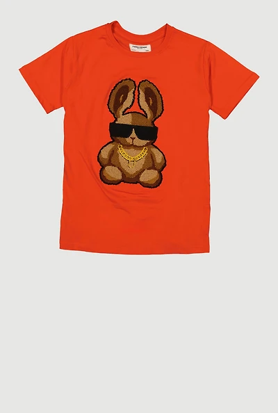 Boys Chenille Bunny Patch Graphic Tee, Orange, Size L