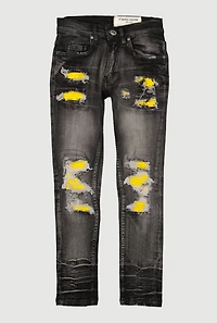 Boys Two Tone Patch and Repair Distressed Jeans