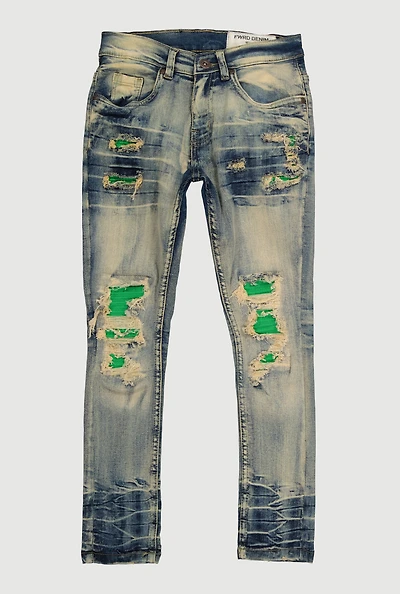 Boys Vintage Wash Rip and Repair Jeans, Blue, Size 10