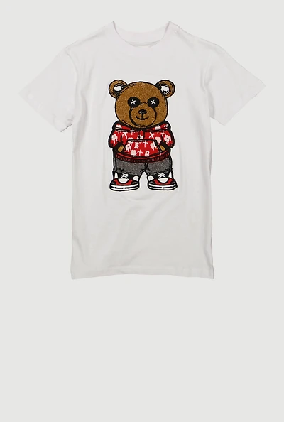 Boys Bear Chenille Patch Graphic Tee, White, Size 14-16