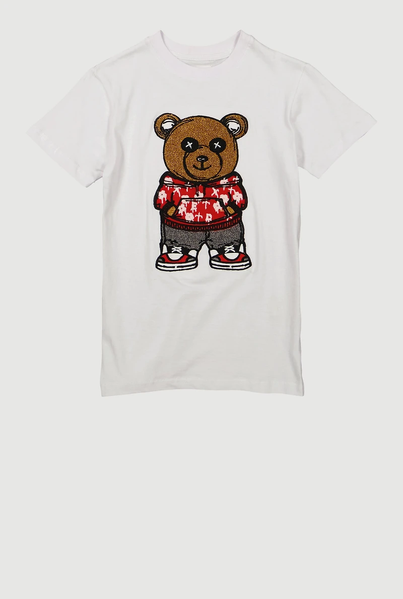 Boys Bear Chenille Patch Graphic Tee, White, Size 8
