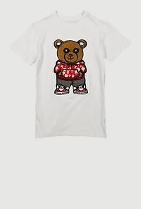 Boys Bear Chenille Patch Graphic Tee, White, Size 8