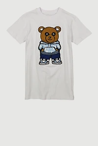Boys Chenille Bear Patch Graphic Tee, White,