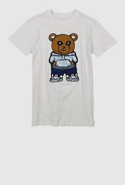 Boys Chenille Bear Patch Graphic Tee, White, Size M