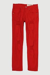 Boys Solid Distressed Jeans, Red, Size 10