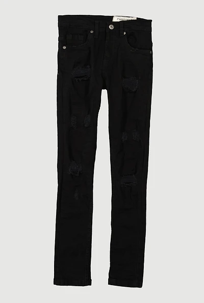 Boys Frayed Patch and Repair Distressed Jeans, Black, Size 8